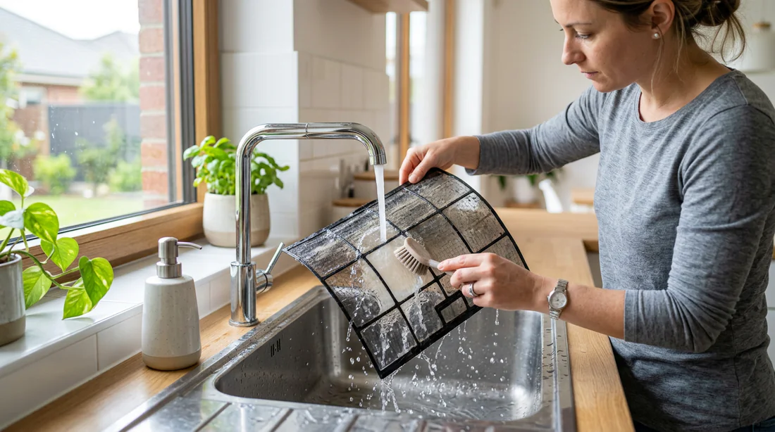 Rinçage du filtre à air de la climatisation à l'eau claire