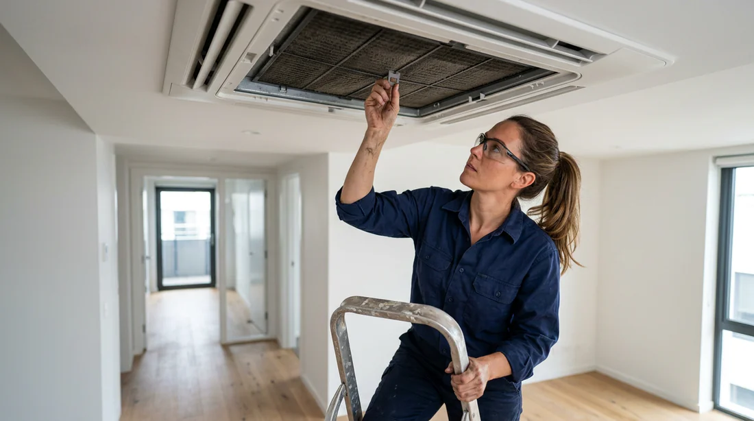 Démontage de la grille et du filtre de climatisation gainable au plafond