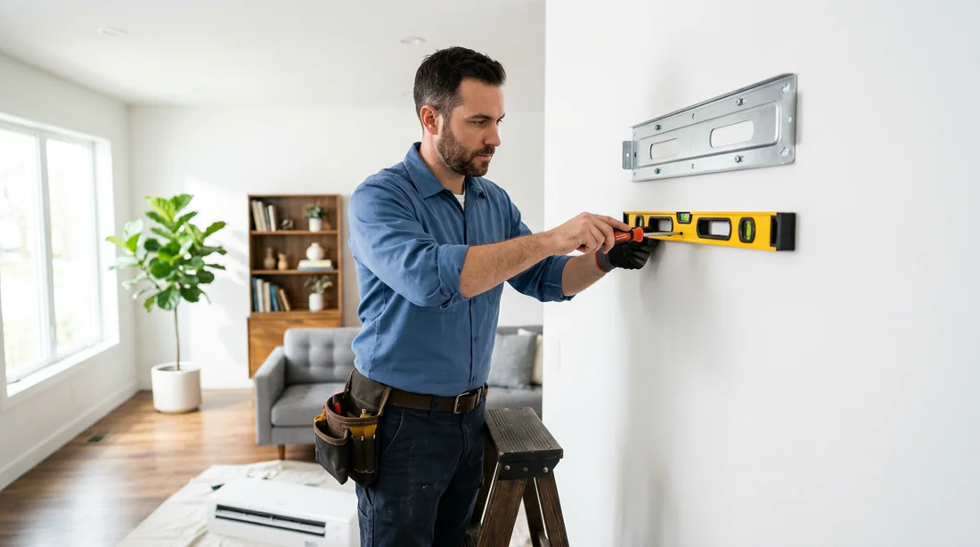 Fixation du support mural intérieur pour climatiseur avec niveau à bulle