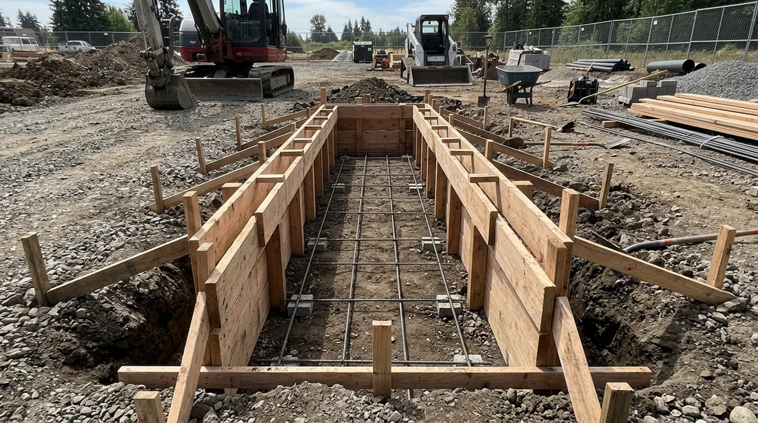 Excavation et mise en place du coffrage en bois pour le seuil de portail
