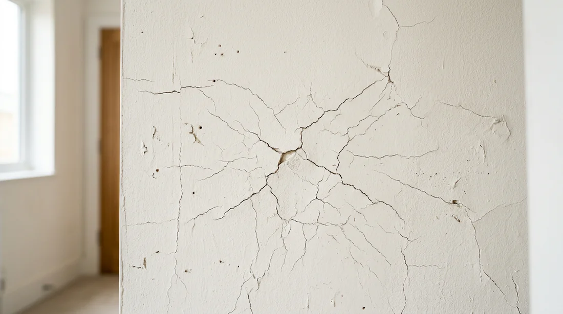 Exemple de microfissures et dégradations sur un mur en plaque de plâtre