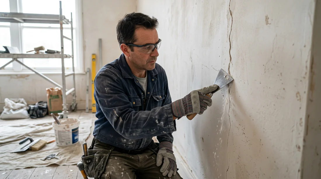 Ouverture d'une fissure à l'aide d'un grattoir triangle avant la réparation