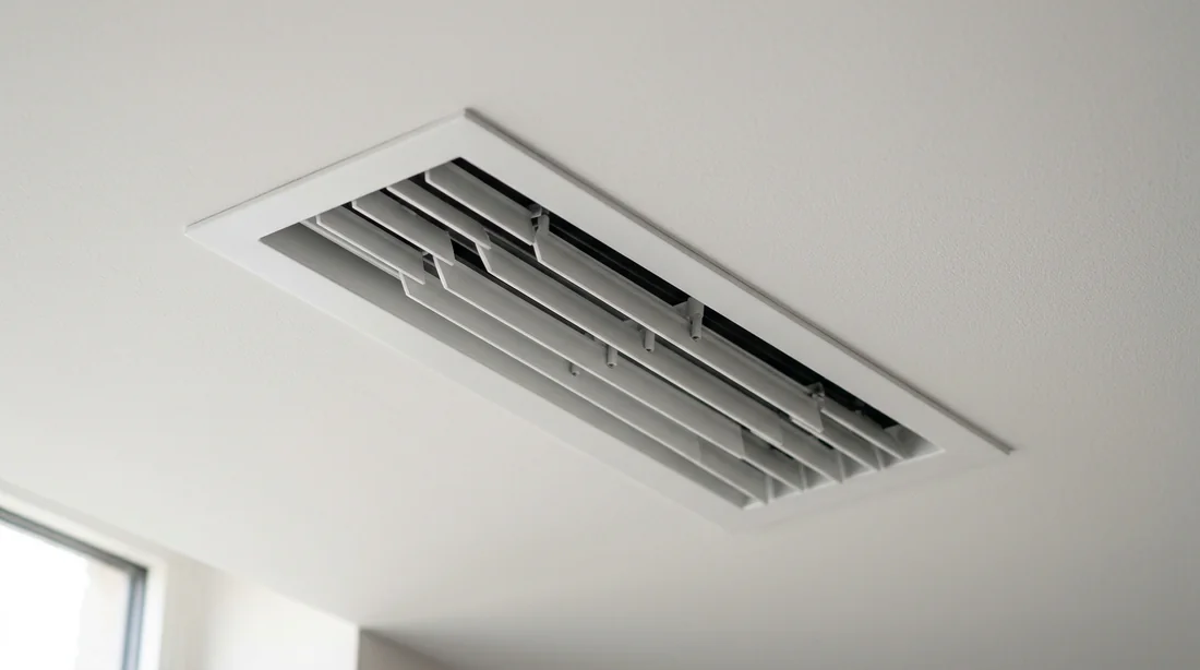 Gros plan sur une grille de ventilation et diffuseur de climatisation au plafond