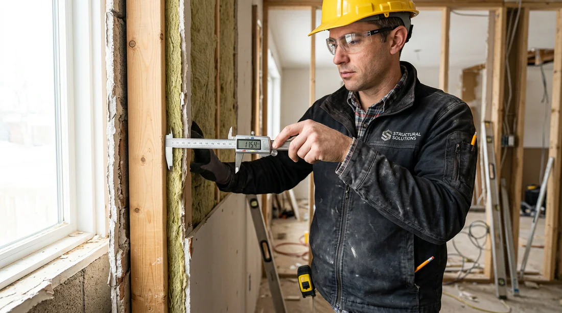 Ingénieur effectuant le diagnostic technique d'un mur porteur.