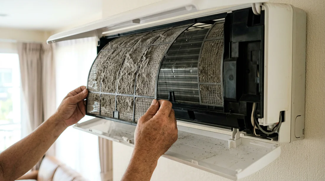 Nettoyage du filtre à air encrassé d'une unité intérieure de climatisation