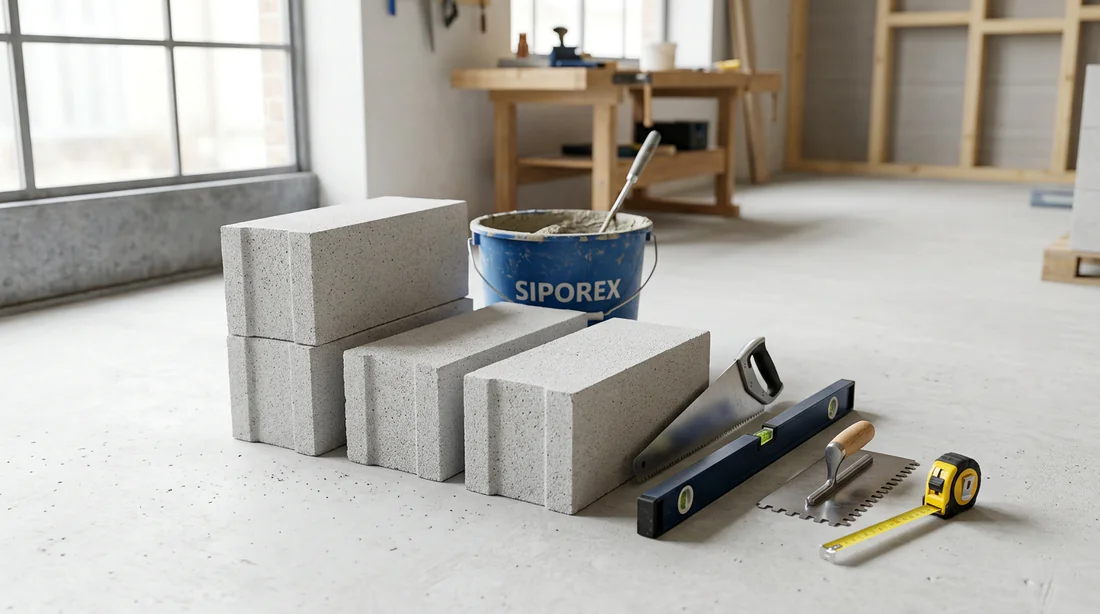 Matériel et outils nécessaires pour construire une bibliothèque en béton cellulaire Siporex