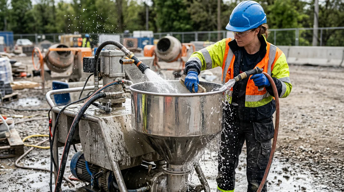 Nettoyage à l'eau du sablon pneumatique après la projection d'enduit