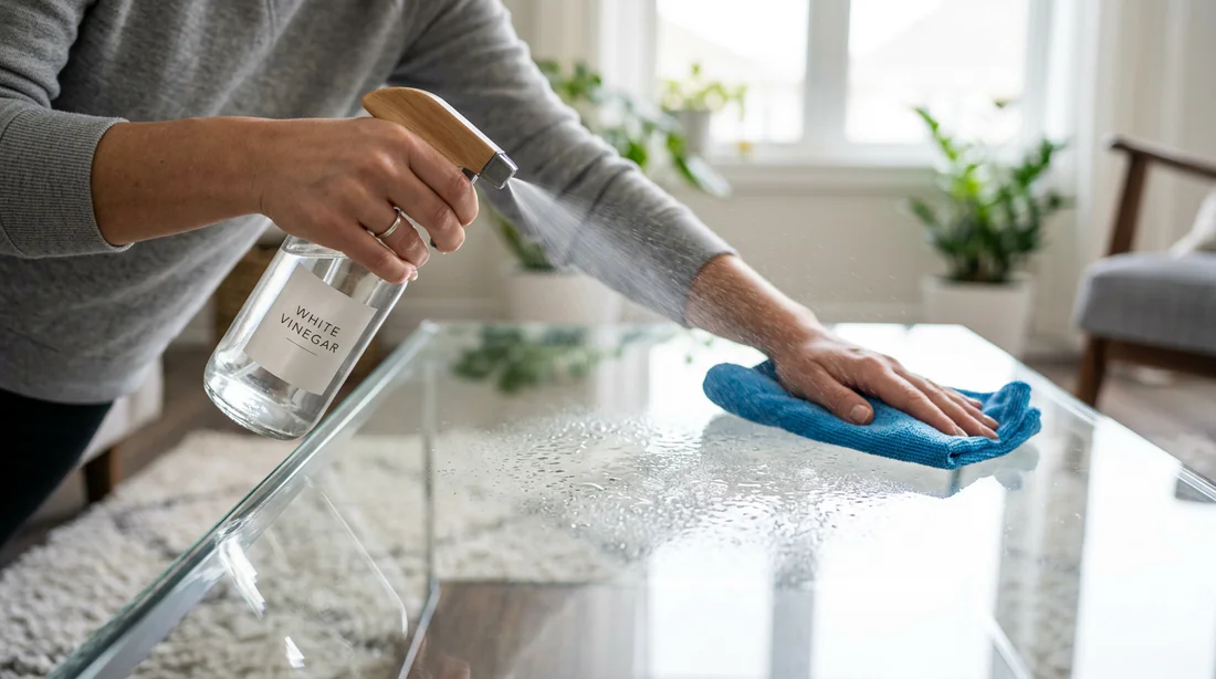 Nettoyage d'une surface en verre avec du vinaigre cristal
